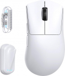ATTACK SHARK V8 traadita m&auml;nguhiir LED-spiraalkaabliga, Nordic 54L15 kiip, PAW3950MAX, 42000DPI, Dual 8000Hz, 59g &uuml;likerge suurte k&auml;te jaoks, Shark Fin Dongle Design, 2.4Ghz/BT/Kaabel PC-le.