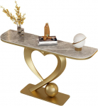 Moderner, Schmaler Konsolentisch Mit Metallbeinen - Sofatisch Mit Tischplatte In Marmoroptik. Geeignet F&uuml;r Eingangsbereiche, Wohnzimmer Und Flure. Einfache Montage(Gold+Gray,150cm)