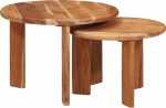 Nesting-Couchtische 2er Set, Braun Massivholz Akazie, &Oslash;50/40cm, platzsparendes Design, f&uuml;r Wohnzimmer, Coffee Table