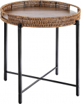 Runder Rattan-Beistelltisch mit Holztablett, kleiner runder Beistelltisch aus Korbgeflecht, Rattan-Beistelltisch f&uuml;r den Innenbereich, Wohnzimmer, Schlafzimmer, B&uuml;ro, Balkon, Braun