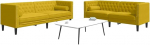 Gelbes Chesterfield-Sofagarnitur Samt 2+3-Sitzer mit Nackenrollen 174 cm/194 cm breit Modernes Design f&uuml;r Wohnzimmer B&uuml;ro und Lounge