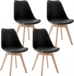 Lestarain LCNI121002-4 S&ouml;&ouml;gitoa toolid 4 k&ouml;&ouml;gitoolist koosnev komplekt Retro disainiga polsterdatud toolid t&auml;ispuidust jalgadega kaasaegne polsterdatud tool kunstnahast must