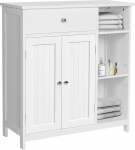 Shally Dogan Vabalt seisev valge puidust vannitoakapp 2 ukse, sahtli ja 3 v&auml;lisriiuliga, mitmeotstarbeline p&otilde;randakapp, ruumi s&auml;&auml;stev, 75 x 30 x 80 cm, elutuba, k&ouml;&ouml;k, b&uuml;roo