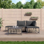 3-TLG. Garten-Lounge-Set mit Kissen Anthrazit Poly Rattan f&uuml;r Terrasse, Outdoor-Lounge-Set Poly Rattan als Gartenm&ouml;bel-Set Anthrazit