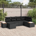 Gartensofa-Set 7-teilig in Schwarz und Creme aus Polyrattan, Garten-Sofa-Gruppe 7 St&uuml;cke als Gartenm&ouml;bel-Set f&uuml;r drau&szlig;en