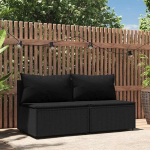Garten-Mittelsofas mit Kissen 2 STK. Schwarz aus PE-Rattan, Outdoor-Sofas mit Polsterkissen f&uuml;r die Terrasse, Gartenm&ouml;bel aus Poly Rattan mit Stahlrahmen