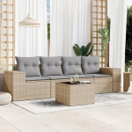 5-TLG. Garten-Sofagarnitur mit Kissen Beige Poly Rattan, Outdoor-Sofagarnitur aus robustem PE-Rattan, Gartensessel mit Kissen f&uuml;r Terrasse und Garten