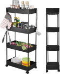 K&ouml;&ouml;gik&auml;ru 4 tasandiga, k&ouml;&ouml;giriiul, riiul ratastel, rullitav k&auml;ru, 22 cm laiune riiul, hoiuriiul k&ouml;&ouml;ki, kontorisse, vannituppa, pesuruumi, plastist, 40 x 22 x 86