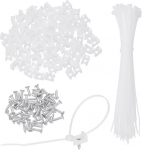 hankekaart 100 St&uuml;ck 1,5 cm Kabelbinder-Sattelbefestigungen mit 20,3 cm Kabelbindern und M3-Blechschrauben, Draht-Organizer-Halterklemmen-Set, Wei&szlig;