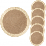 DOITOOL Runde Gewebte Jute Platzdeckchen mit Fransen 6 St&uuml;ck Vielseitige Tischsets Hitzebest&auml;ndig und Robust f&uuml;r T&auml;glichen Gebrauch zu Hause