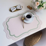 Tischset Modern, 6er-Set Blumenrand im franz&ouml;sischen Stil, abwischbar, schmutzabweisend. Platzsets f&uuml;r k&uuml;che Speisetisch Hotel, Platz-Matten, 45x30cm, Hellgr&uuml;n