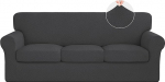 ISSUNTEX Pack of 4 High Stretch paks diivanikatted, pehme diivanikate 3 eraldi diivanipadja jaoks, Jacquard kangast elastne diivanikate, m&ouml;&ouml;bli kaitsja koertele (diivan, tumehall)