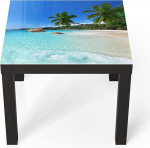 DEQORI klaasist laud | Must v&auml;ike 55 x 55 cm | Pildiraamatu rannamotiiv | Ebatavaline klaasist k&uuml;ljelaud | K&otilde;rgl&auml;ikega kohvilaud elutuppa | Moodne disainiga diivanilaud