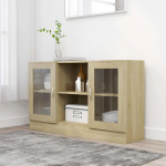 ACAGALA klaasist vitriinkapp, kollektsion&auml;&auml;ride vitriinkapp, klaasist ustega k&uuml;ljepaneel, 6 kambrit, mitmeotstarbeline kapp elutuppa, magamistuppa, Sonoma tammepuust, 120 x 30,5 x 70 cm