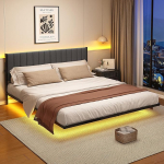 Voodiraam 140 x 200 cm koos LED-valgustuse ja laadimisjaamaga Voodi 140 x 200 cm koos peaplaadiga Metallist h&otilde;ljuv voodiraam 140 x 200 cm T&auml;iskasvanud koos valgusega Vastupidav ja stabiilne, linane, tumehall