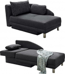 Stiilne Chaise Longue koos vedrupehmendusega, magamisfunktsiooniga, voodikast, B 149 x S 90 x K 80 cm, pikendatav lamamispinnale 200 x 84 cm, kangas lamedast kootud, v&auml;rvus antratsiit / 15121