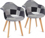 IDMarket - 2 skandinaavia s&ouml;&ouml;gitooli SARA Patchwork must hall valge komplekt