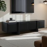 Hometopia puidust telerikapp 160 cm 55-75-tollise televiisori jaoks, kaasaegne must TV madallaud 4 uksega ja suure hoiuruumiga, madallaudne telerilaud elutuppa | 160 x 40 x 40 cm