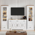 Elutoakomplekt Combo, kaks moodsat LED-kabinetti Matte White, &uuml;ks kaasaegne valge s&ouml;&ouml;gitoa k&uuml;ljepaneel Multifunktsionaalne puidust kabinet Elutuba s&ouml;&ouml;gitoa kabinet valge k&uuml;ljepaneel koos