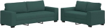 2-teiliges Sofa-Set mit Kissen, dunkelgr&uuml;ner Polstersofa aus Polyestergewebe mit Holz- und Metallrahmen, breite Armlehnen, dick gepolsterte Sitzfl&auml;che und R&uuml;ckenlehne f&uuml;r bequemes