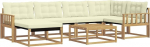 Gartenm&ouml;bel Set 7-teilig, Lounge Sofa aus Massivholz Akazie, Modular, Gartengarnitur f&uuml;r Terrasse, mit Sitz- und R&uuml;ckenkissen, Wei&szlig; und Creme, 6 Pl&auml;tze