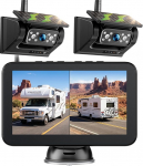 eRapta 2 magnetilist p&auml;ikesepoolset tagurduskaamerat juhtmevaba 7-tollise 1080P monitoriga: 9600 mAh aku 1 Mins DIY paigaldus & Dual Split Wireless tagurduskaamera, IP69K veekindel tagurduskaamera jaoks