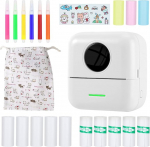 DAJASD Mini Printer, Portable Mini Photo Printer, Thermal Printer with 8 Rolls Printer Paper and 6 Colouring Pencils, Smartphone Bluetooth Printer, Pocket Printer for List, Notes, Pictures, Travel,