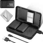 NEEWER asendusakude ja laadija komplekt NP-FZ100 jaoks, 2-pakk 2280mAh akusid ja kahe kanaliga USB-laadija, &uuml;hildub Sony A7IV, A1, A9II, A7SIII, A7RIV, A7III, FX3, A6700, ZV-E1, ZV-E10ii mudelitega