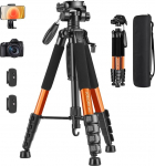 JOILCAN kaamera statiiv, 187 cm fotostatiiv eemaldatava peaga, kaamera statiiv koos kandekotiga Canon Nikon DSLR-le, alumiiniumist statiivi kandev&otilde;ime 5 kg koos mobiiltelefonihoidjaga nutitelefoni jaoks (oranž)