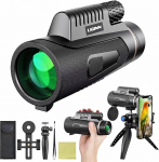 Ant Warrior Monocular Telescope 12 x 50, HD Monocular Binoculars with Smartphone Holder Tripod, FMC BAK4 Prism Waterproof Compact Monocular for Adults Bird Watching Travel (Black)