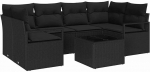 Rantry 7-teiliges Garten-Sofa-Set mit Kissen Schwarz Poly-Rattan, 2-Sitzer Garten-Sofa mit Kissen Schwarz Poly-Rattan Gartenlounge Model3346283