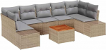 8-teiliges Garten-Sofaset mit Kissen Beige Poly-Rattan Akazie Gartenlounge Model3347924