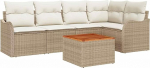 6-teiliges Garten Sofa Set mit Kissen Beige Poly Rattan Akazie, 2-Sitzer Garten Sofa mit Stauraum & Kissen Beige Poly Rattan Gartenlounge Model3356125