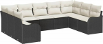 Rantry 9-teiliges Garten Sofa Set mit Kissen Schwarz Poly Rattan, 2-Sitzer Garten Sofa mit Kissen Schwarz Poly Rattan Gartenlounge Model3345857