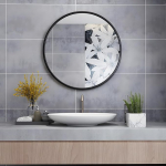 MIQU Bathroom Mirror 70 x 70 cm Bathroom Mirror without Lighting Round Mirror Black Metal Frame Wall Mirror for Bathroom Living Room Toilet 700 mm