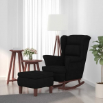 ZEYUAN Rocking Chair and Stool with Wooden Legs, Living Room Armchair, TV Chair, Relaxing Chair, Rocking Chair, Living Room Chair, Bedroom Armchair, Black Velvet