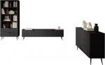Mirjan24 Literpo II Living Room Set, Ribbed Fronts, Metal Feet, Aluminium Handles, Wall Panel, Living Room Cabinet, Cabinet Wall, in Set: Chest of Drawers, Shelf, TV Lowboard (Black Graphite)