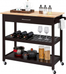 Yaheetech Serveerimisk&auml;ru sahtliga, K&ouml;&ouml;gik&auml;ru 2 riiuliga, Rulluv k&auml;ru, K&ouml;&ouml;gik&auml;ru 4 rattaga, K&ouml;&ouml;giriiul, Liigutatav k&ouml;&ouml;gisaar, K&otilde;rvallaud, 51 x 101,5 x 92 cm, Pruun