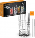 Spiegelau & Nachtmann, 9-piece long drink set, 4 x long drink glasses (445 ml), 4 x glass straws, 1 x cleaning brush, Tastes Good, 103144
