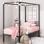 Zinus Patricia metallist voodiraam 100 x 200 cm must 36 cm k&otilde;rge terasest lamelliraam, lihtne kokkupanek