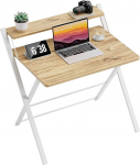 GreenForest Small Folding Desk, No Assembly Required, Small Size, Space-Saving Folding Desk with Monitor Stand, Oak Computer Desk, Work Table, Folding Table, Beige