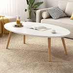 Moderner Couchtisch aus Holz, ovaalne disain, einfach und stilvoll, ideal f&uuml;r Wohnungen, Wohnzimmer, Balkon, mit Ablage und Holzbeinen, perfekt f&uuml;r Tee und Entspannung