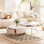 GonTzolkin &uuml;mmargune kohvilaud valge 2-st marmorist kohvilaud &uuml;mmargune valge koos hoiuruumiga kohvilaud kaasaegne metallraamiga laud elutuba sisset&otilde;mmatav diivanilaud magamistuppa elutuppa