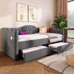 3-kohaline diivanvoodi 200 cm lai hall teismeliste toas magamistool voodifunktsiooniga ja hoiuruumiga, sh 2 sahtlit voodikasti (90 x 190 cm)