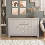 Galano Lexington Sideboard 2 ukse ja 3 sahtliga, hoiukapp elutuppa ja esikusse, 119 x 39,8 x 76,4 cm (B x S x K x K), helehall/tammepuust.