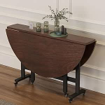 Vielseitiger 3-in-1-Klapp-Esstisch - faltbarer K&uuml;chentisch mit verstellbaren Fu&szlig;polstern 6-Rad-Tropfblatt-Design, Karbonstahl-Halterung, toetab 400 kg, Walnussholz-Finish