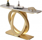 Moderner Konsolentisch f&uuml;r den Eingangsbereich - Personalisierter Konsolentisch mit Metallrahmen und offenem Stauraum, schwarz-gold/grau lackiert, perfekt f&uuml;r Wohnzimmer und Flur (100 x 30 x