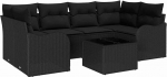7-teiliges Garten-Sofa-Set mit Kissen Schwarzes Poly-Rattan, 2-Sitzer Garten-Sofa mit Kissen Schwarzes Poly-Rattan Gartenlounge Model3345603