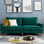 Kaasaegne sametist diivanvoodi, futon diivan, diivan 2 padjaga ja eemaldatavad padjad, elutoa m&ouml;&ouml;bel, polsterdatud diivan koos k&auml;etugedega, lihtne puhastada, smaragdroheline