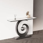 Moodne kitsas konsoollaud G-kujulise aluse ja kiviplaadiga, koridoririiul, &otilde;huke elutuppa, esikusse ja sissep&auml;&auml;sualasse (must, 120 x 30 x 80 cm).